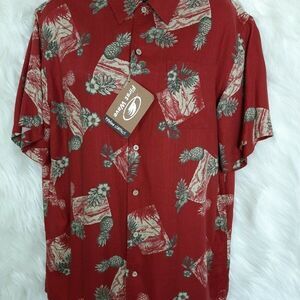 Mens First  Wave Red Silk  Casual Short Sleeve Shirt Sz S